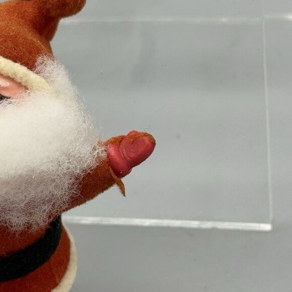 Vintage Red Flocked Santa Claus Christmas Ornament Hong Kong Kitschy 4" T READ - Picture 4 of 13